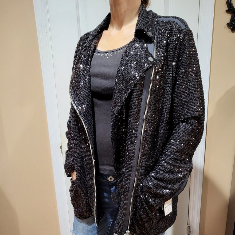 We The Free Black Long Sequins Jacket Size XS New w/tags